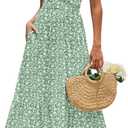 Zattcas Womens 2026 Summer Flowy Spaghetti Strap Empire Waist Floral Maxi Dress with Pockets Spring Flower Milkmaid Hawaiian Wedding Guest V Neck Tiered Maxi Sundress Green White S