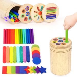 Montessori Toys: 3 in 1 Wooden Color Sorting Toys for Toddlers 3 4 5, Fine Motor Skills Sensory Toy and Color Matching Toy for Preschool Learning Activities, Girls and Boys Gifts