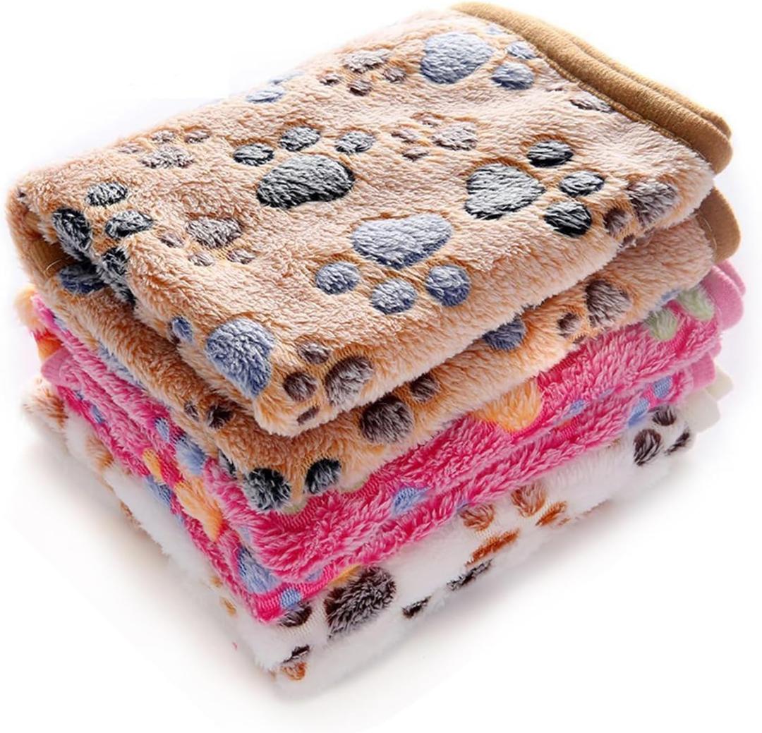 18 Pcs Blankets Super Soft Fluffy Premium Fleece Pet Blanket Flannel Throw for Dog Puppy Cat Paw Brown/Pink/White Small (23x16 inch)