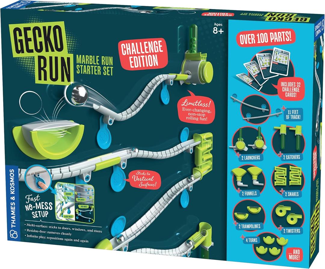 Gecko Run Marble Run Challenge Edition by Thames & Kosmos | Vertical Marble Run w/Flexible Tracks, No-Mess Setup | Challenge Cards for a Head-to-Head Engineering Design Game for Teams or Solo Play