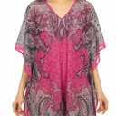 Tengru Short Kaftan Beach Cover ups Dresses for Women Ladies Dashiki African Caftan Loungewear Free Size (Pink)