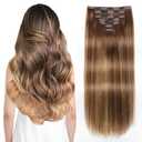 Sisily Clip in Hair Extensions Real Human Hair, 14 inch 130g, Chocolate Brown To Caramel Blonde, 100% Brazilian Remy Human Hair Clip in Extensions Soft Straight 7pcs Per Set with 16 Clips Double Weft
