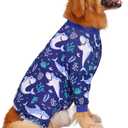HDE Dog Pajamas One Piece Jammies Jumpsuit Pet Clothes Outfit Stretchy Lightweight Comfy Shirt Pjs for M-3XL Dogs Sharks - L