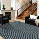 Latte&Fog 8x10 Area Rugs for Living Room, Large Modern Abstract Washable Rug, Boho Non Slip Low Pile Carpet for Indoor Bedroom Dining Room, Office, Dorm, Classroom, Farmhouse and Kids Room - Prussian Blue