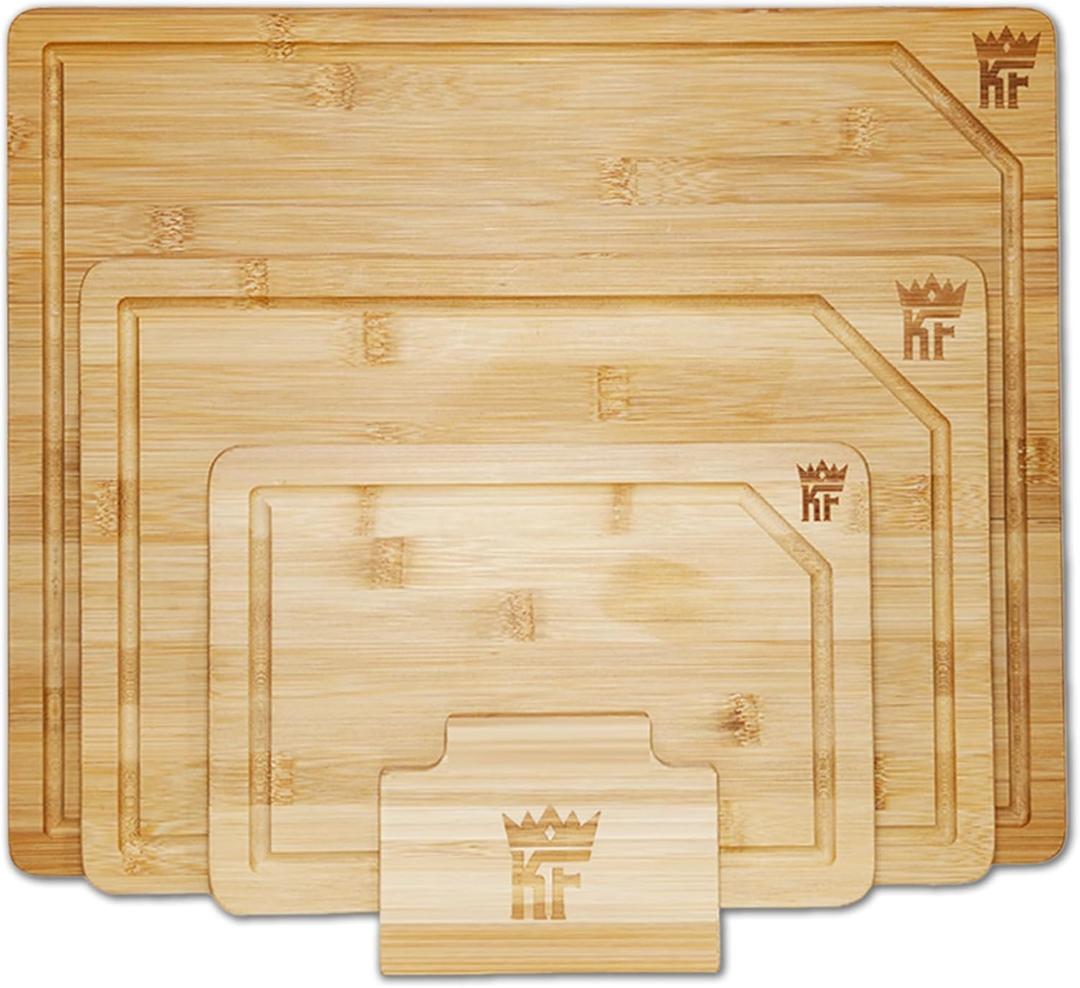 KF Bamboo Cutting Board Set of 3 with Holder - Large, Medium, Small, Pre-Oiled, 1 Inch Thick, 7 Layer Wood Cutting Boards for Kitchen, Inside Handles for Tray or Charcuterie Board