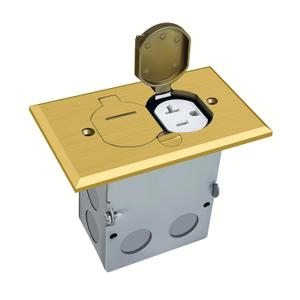 Recessed Floor Outlet Cover Box, Flip Lid Brass Cover Floor Electrical Outlet, 20A Tamper Resistant Receptacle Socket with Watertight Gaskets - Golden
