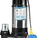 1HP Sewage Grinder Pump Submersible Effluent Pump, Sump Pump 110V 6400GPH with Automatic Float Switch, Cast Iron, 2'' NPT Discharge for Basement, Sump Basin, Residential Sewage