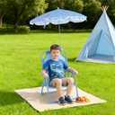 Disney Stitch Kids Beach Chair with Umbrella,Foldable Portable Toddler Chair with Armrests, Locking Mechanism & Sun Shade