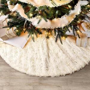 GMOEGEFT 48 Inches Faux Fur Christmas Tree Skirt with Sparkly Golden line, Xmas Tree Holiday Decorations