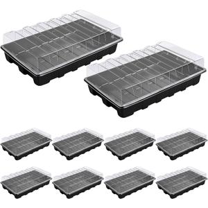 10 Set Strong Seed Trays with Domes (No Drain Holes),14.5''x 8.8''x 4.1''Black Plant Seed Tray, Seedling Starter Trays (Cell Tray Not Included) for Seed Germination and Seedling Propagation 10 Set Strong Seed Trays with Domes (No Drain Holes),14.5''x 8.8''x 4.1''Black Plant Seed Tray, Seedling Starter Trays (Cell Tray Not Included) for Seed Germination and Seedling Propagation