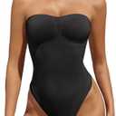 Fisoew Women's Strapless Shapewear Tummy Control Thong Bodysuit One Piece Tube Top Seamless Body Shaper, XS