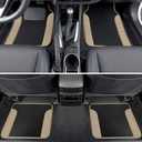 BDK Two-Tone Carpet Car Floor Mats with Faux Leather Accents, Automotive Floor Mat Set with Built-in Heel Pad, Stylish Interior Car Accessories (Beige)