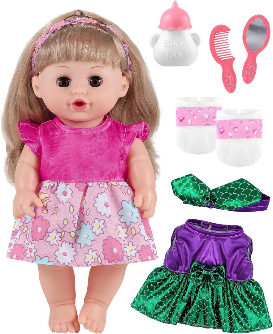 GAGAKU Baby Doll with Hair, 12" Baby Dolls for Girls 3 4 5 6 Years Old, Baby Doll for Toddlers Kids, 12 Inch Baby Dolls with Accessories