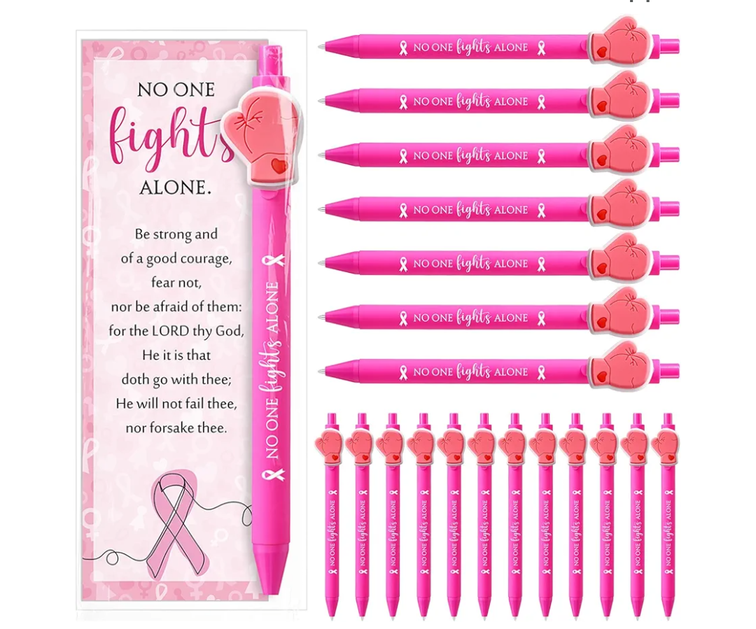 Chiisong 60 Sets Breast Cancer Awareness Gifts,Pink Ribbon Ballpoint Pens,Boxing Glove Lapel Pins, Motivational Cards with OPP Bags,Breast Cancer Favors for Fighters Women Survivor, Charity Events