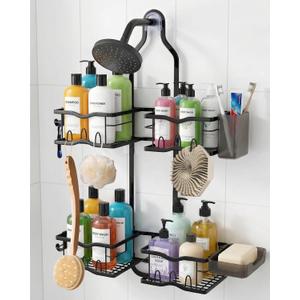 Shower Caddy Hanging  Rustproof Shower Organizer Hanging for Inside Shower  Over the Showerhead Rack with Soap Holder & Razor Hooks, No Drilling Bathroom Shower Shelves and Storage, Black