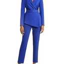 Women's 2 Piece Outfits Suit Set Long Sleeve Solid Blazer Jacket Pant Suits Business Casual Office Work Outfits Blue 2XL