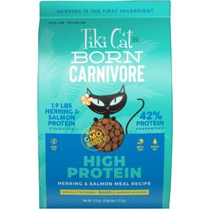 Tiki Cat Born Carnivore High Protein Dry Cat Food, Herring & Salmon Meal, 2.8 lbs. Bag