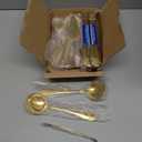 Mwellewm 17Pcs Serving Utensils, Gold Stainless Steel Serving Spoons, Slotted Spoon, Fork, Tongs, Cake Pie Server, Soup Spoon, Metal Buffet Banquet Cutlery Set for Parties Entertaining Catering