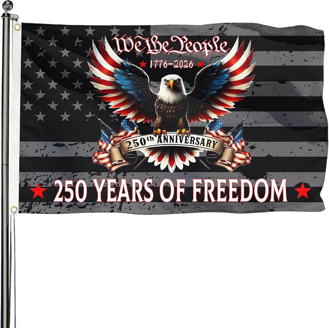 4 x We The People 250 Years Flag, 3x5 Feet Outdoor Flag | with 2 Brass Grommets, for Garden Patriotic Balcony Decor