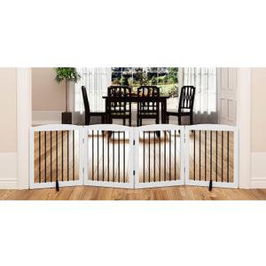PUPETPO Freestanding Pet Gate for Dogs, Foldable Wooden Dog Gate for House, Indoor Dog Gate for Stair, Doorway, Gates for Dogs Indoor, 80 Inch Wide, 4 Panels 24",White