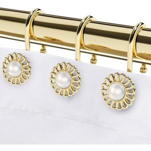 Gold Shower Curtain Hooks Rings, Decorative Shower Curtain Hangers, Heavy Duty Metal Shower Rings, Sunflower Shower Hooks for Shower Curtain Rod and Liner, Bathroom Curtain Hooks, Luxury Gold, iToplin