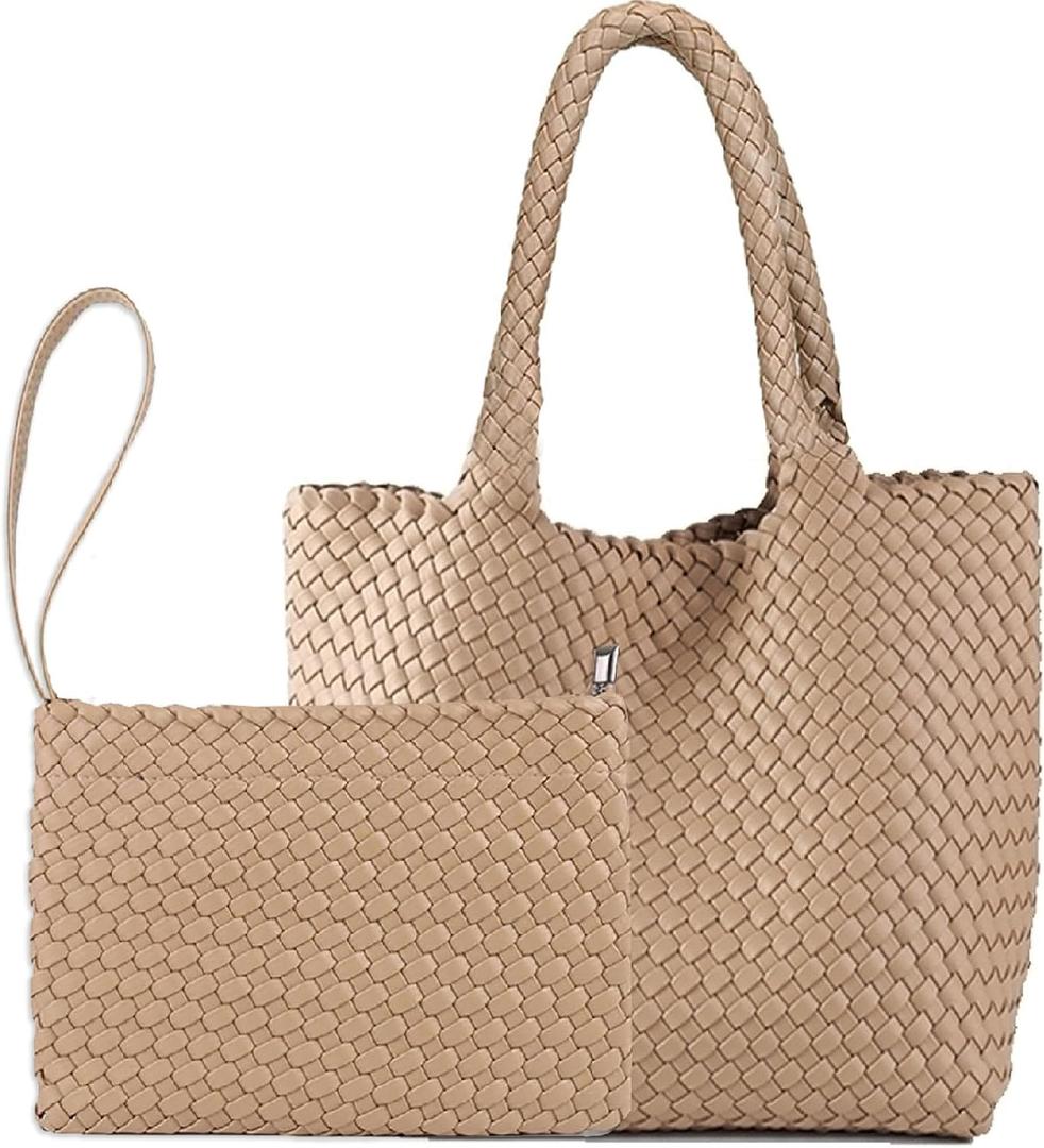 JINMANXUE Fashion Woven Bag Shopper Bag Travel Handbags and Purses Women Tote Bag Large Capacity Shoulder Bags (Apricot1)