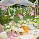 Wildflower Party Decorations, 2PCS Wildflower Garlands with Butterflies, Watercolor Butterfly Flower Banner Floral Garland for Spring Garden Wedding Wild One Birthday Fairy Tea Party