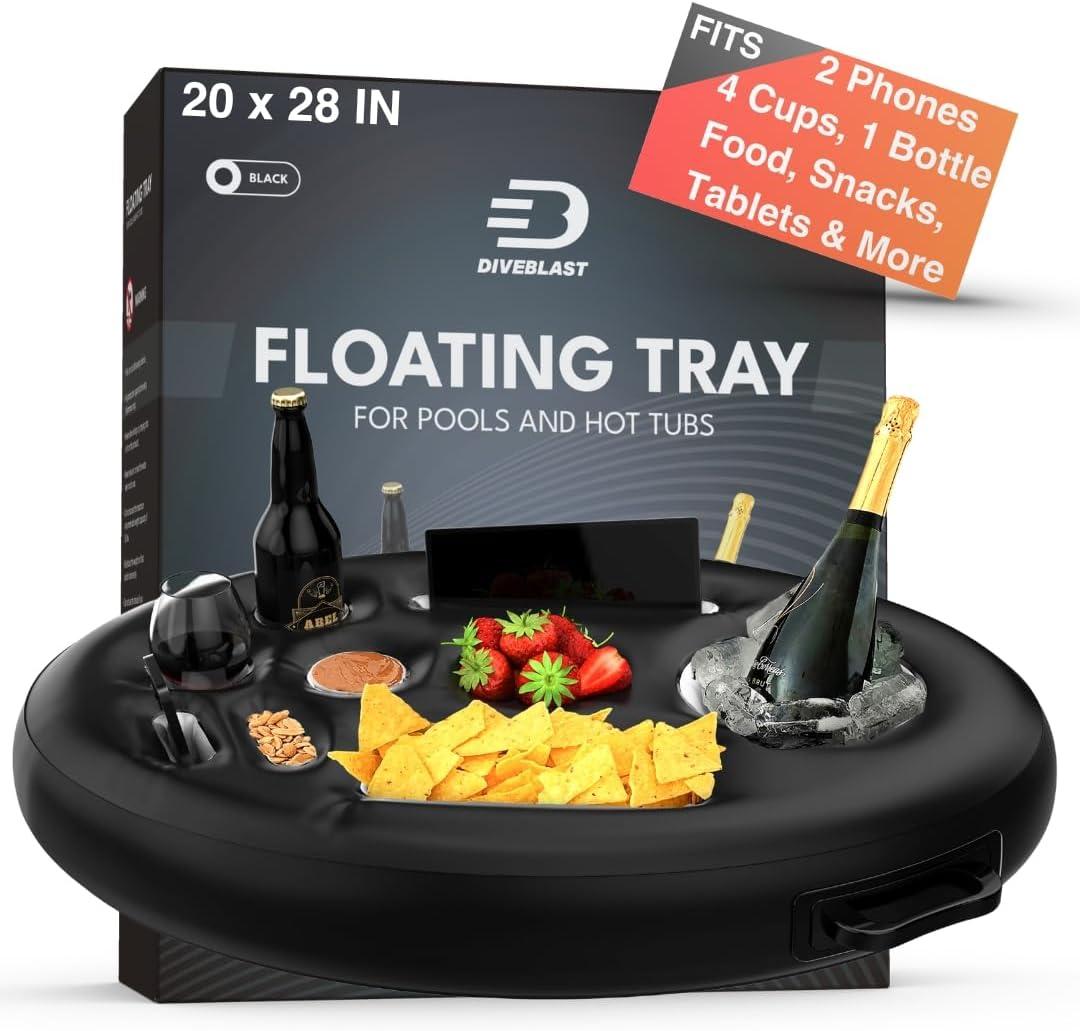 DIVEBLAST: Premium Floating Drink Holder for Pool, Hot Tub Accessories for Adults - Holds Up to 50 LBS - Fun Swimming Pool Accessories for Adults, Cool and Unique Drink Floaties (Black)