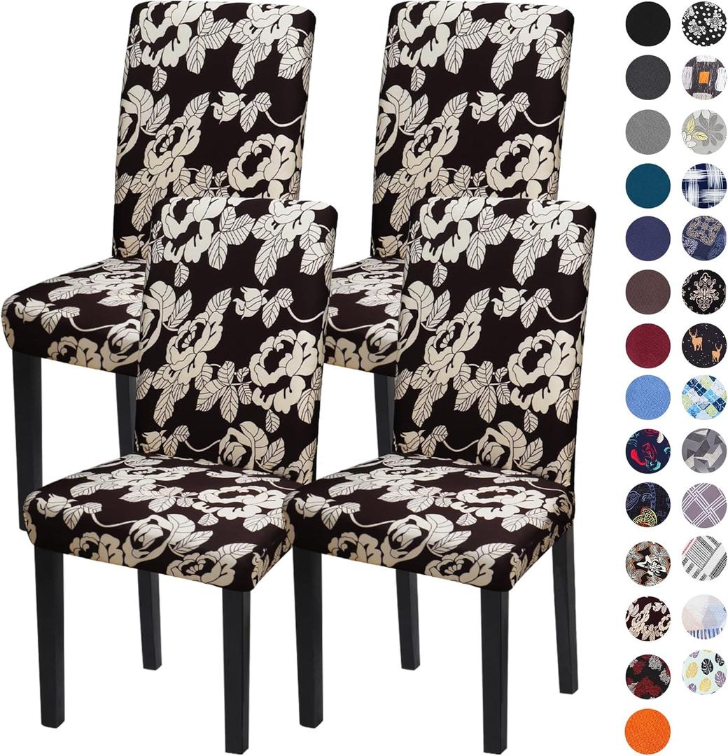 Sufdari Dining Chair Covers,Kitchen Chair Cover,Parsons Chair Slipcover,Spandex Chair Protectors for Dining Room Stretch Chairs Cover Set of 4 -Beige Floral