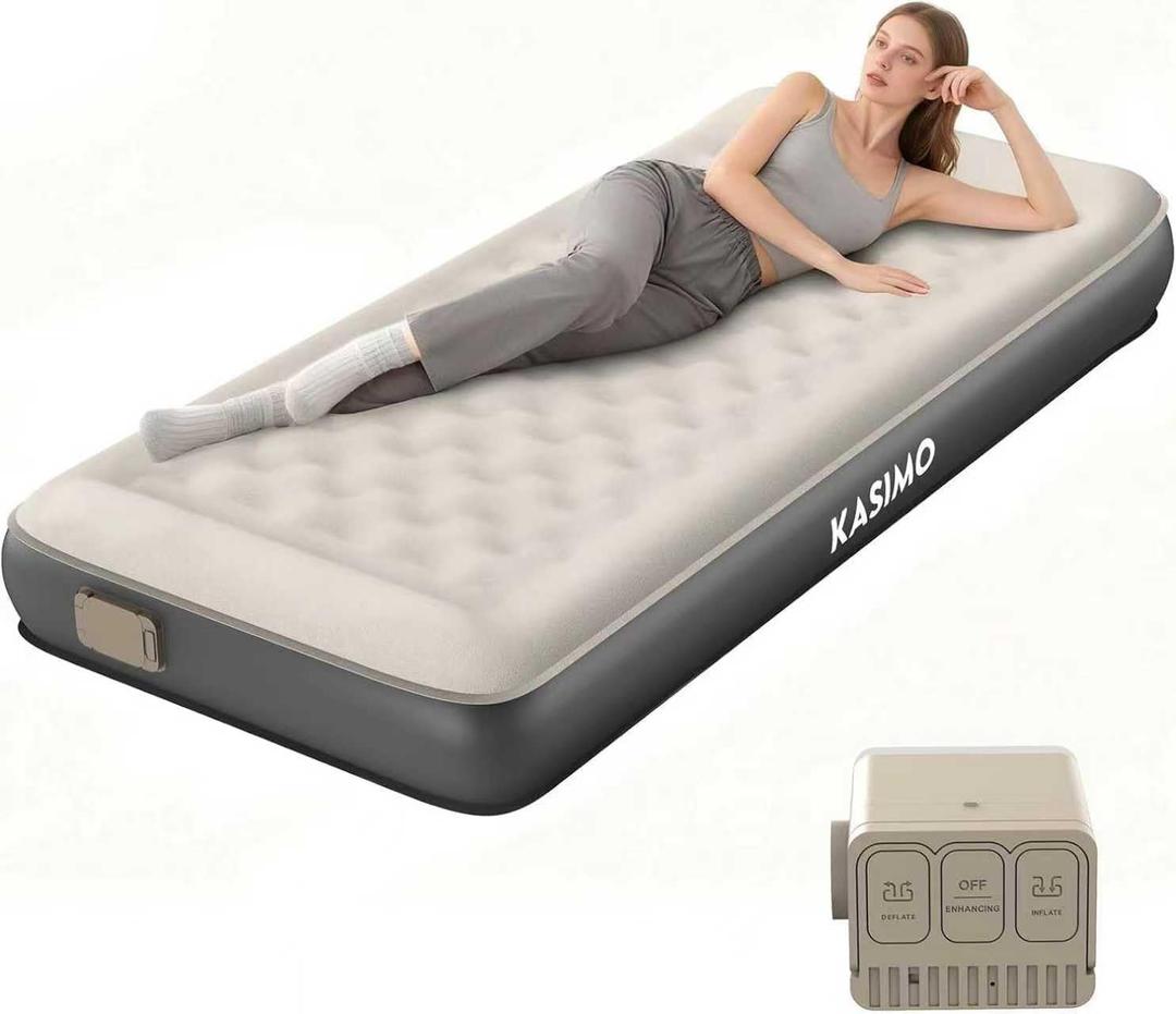 KASIMO Air Mattress Twin with Built-in Battery Powered Removable Pump, TPU Blow Up Mattress with Pillow, Strong Support All Night,No Lost Air, Compact Inflatable Air Bed for Home Guests Camping