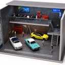 Diorama 1/64 Japanese Garage Model, 3-Color LED 2 Tier Repair Shop Display | 2 Tier Building Model Garage for Hot Wheels Diecast Cars Display,Dimmable 2 Story Workshop Scene Display Case Diorama