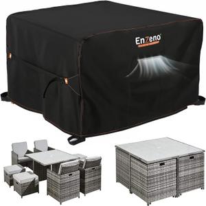 Enzeno Patio Furniture Set Cover Waterproof, Square Outdoor Table and Chair Set Covers, Heavy Duty Outside Weatherproof Garden Rattan Set Covers for Protection 49" L x 49" W x 28" H Black
