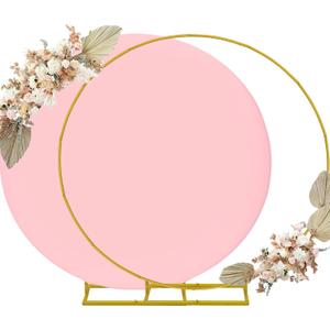 7.2ft Round Backdrop Stand and Pink Covers 1 Stable Balloon Arch Stand with Base and 1 Polyster Circle Arch Covers Metal Wedding Arch Backdrop Stand Frame for Parties Baby Shower Garden Decorations