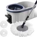 Spin Mop and Bucket System with180-Degree Rotating Head Telescopic Handle Dual Chamber Bucket Floor Cleaning Set with 3 Mop Refills Dual-Function Wringing Hand-Press and Foot-Pedal