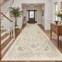 Madane 4x12 Wide Hallway Runners: Washable 12ft Runner Rug for Entryway Living Room Soft Vintage Non Slip Carpet Runner for Kitchen Dining Room Nursery Bedroom Thin Area Rug (Beige/Blue, 4x12ft)