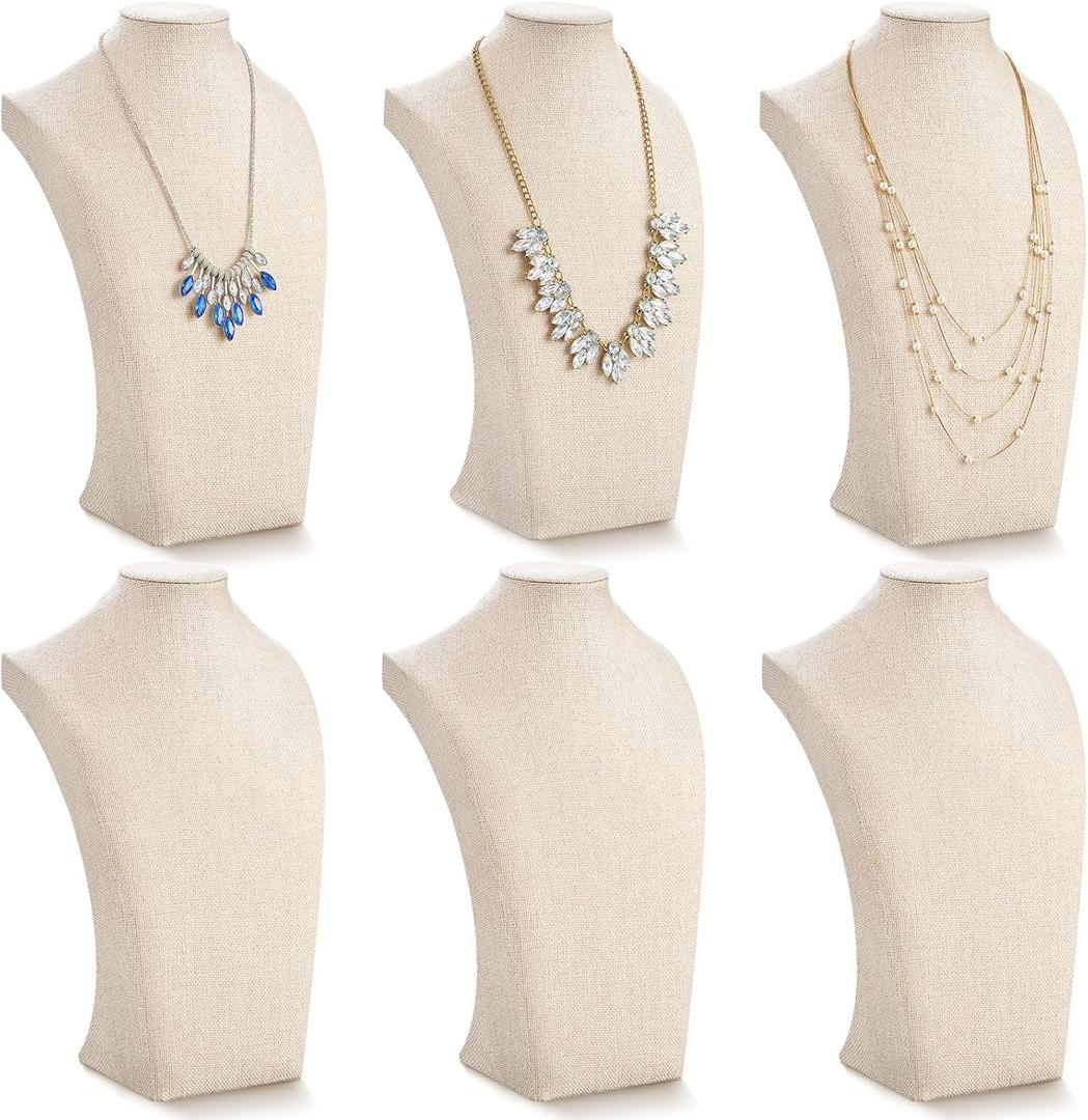 Kigley 6 Pcs Linen Necklace Display Bust Jewelry Holder Necklace Retail Mannequin Display Stand for Jewelry Selling Vendors Shows (13.4 x8.1 Inch)