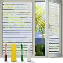 Window Privacy Film with Installation Tools, Stripe Window Film, Static Cling, Anti UV, Heat Control, Ideal for Home Shower Office Glass Door (Stripes Pattern, 35.4X78.7Inch)