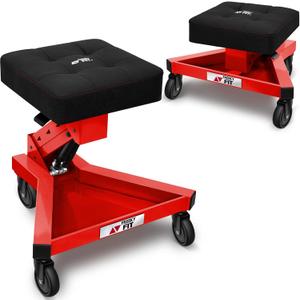 Mechanic Stool with Wheels, Hydraulic Adjustable Shop Stool on Wheels, Garage Work Rolling Chair for Workshop, 400 LBS Capacity, 4 Inch Casters, 360 Swivel Padded Seat, Red