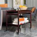 Wooden Sofa Side Table with Wheels, 2-Tier Rolling Tea Cart and Coffee Cart, Mobile Storage Cart with Drawers for Kitchen, Bedroom, Office, Home Bar, and Pantry Organization