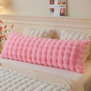 LIFEREVO Fluffy Faux Rabbit Fur Body Pillow Cover, Soft Cute Bubble Waffle Shaggy Plush Bed Body Pillowcase with Zipper Closure, Long 20"x54" Fuzzy Furry Pillow Case for Pregnancy Side Sleeper, Pink