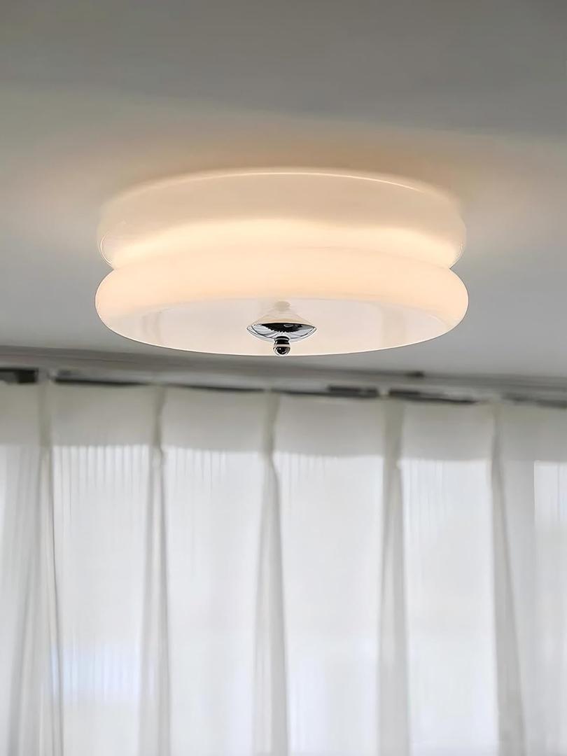 FCTWAKS 16 Inch Mid Century Modern Milk Glass Flush Mount Ceiling Light, 3CCT Selectable, Dimmable, Large Vintage Ceiling Light Fixture for Bedroom, Hallway, Entryway, 30W Led, ETL Listed, White