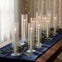 12 Pcs Ribbed Hurricane Glass Candle Holders, 2.5" W X 14" H