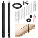 Muzata 5-10FT Modular Black Side Mount Cable Railing Kit 36 Inch 2 Stair Post Kit Complete Set Cable Railing System for Stairs Length Adjustable with Paper User Guide (No Handrail) RWF1 BA4S