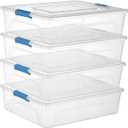 Clear Plastic Storage Bins with Lids Stackable Storage Box for Crafts, Supplies (Large 4Pack Blue)