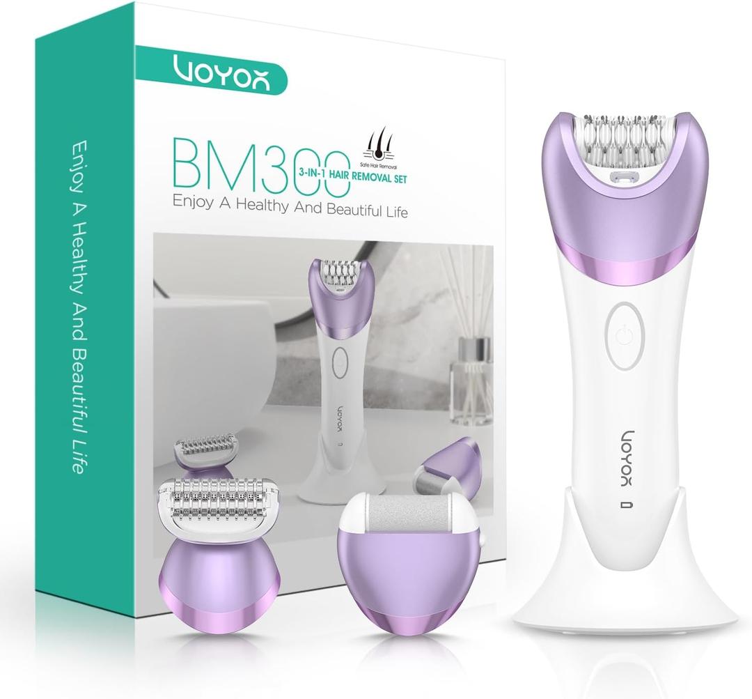 VOYOR Epilator for Women, 3 in 1 Epilator Hair Removal for Women, Epilators Hair Remover for Leg Arm with 30 Tweezers, Rechargeable & Cordless Electric Lady Shaver & Trimmer BM300 (Purple)