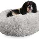 Active Pets Premium Small Donut Dog Bed, Fits Up to 45 lbs, Machine Washable Cushion, Plush Long Pile Faux Fur Fabric, Portable Light Grey Pet Bed Furniture for Puppies Adult Canines & Cats
