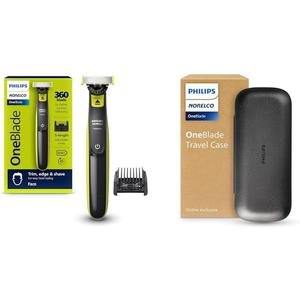Philips Norelco One Blade Travel Kit Bundle - Philips Norelco One Blade 360 Face Hybrid Electric Trimmer & Shaver, QP2724/90 + Travel Case. QP401/90 (Black & Lime Green)