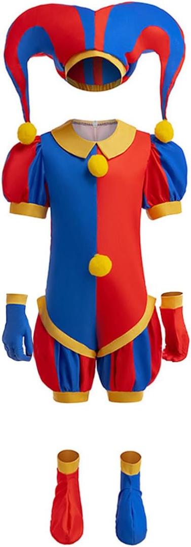 Kids Pomni Costume Circus Clown Dress Up Jumpsuit for Hollowen Cosplay Party (4-5T)