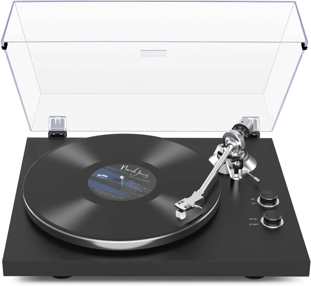 Turntables Belt-Drive Record Player with Wireless Output Connectivity, Vinyl Player Support 33&45 RPM Speed Phono Line USB Digital to PC Recording with Advanced Magnetic Cartridge&Counterweight Black