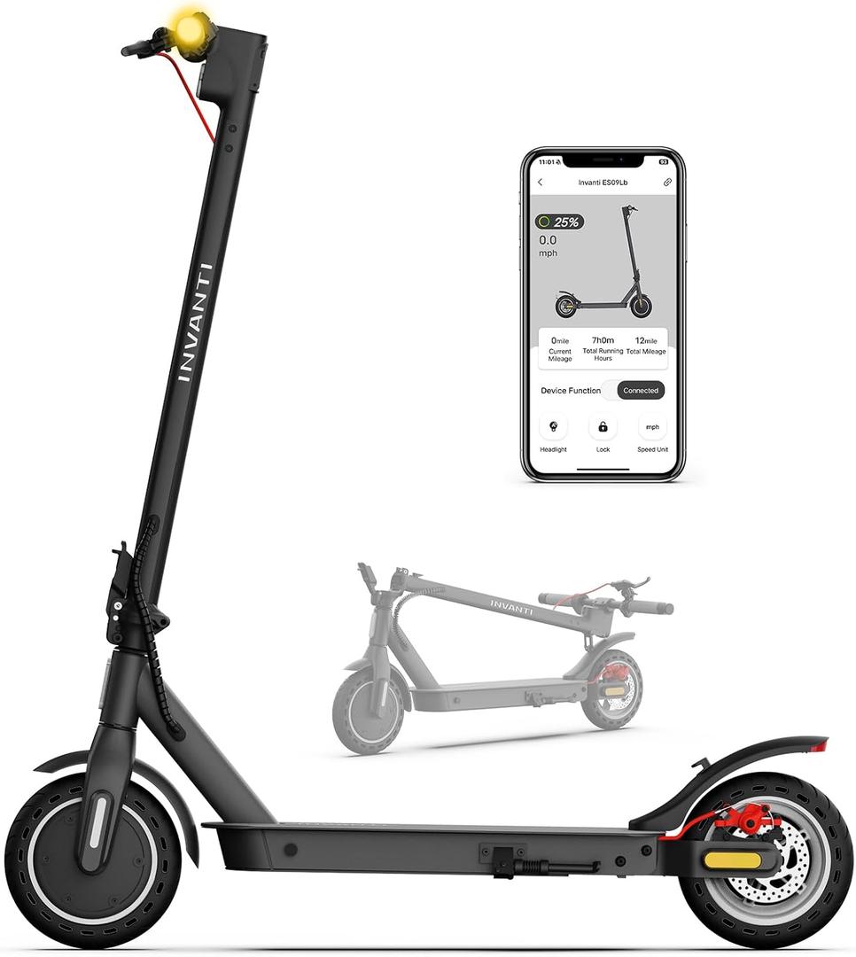 INVANTI E30 Adult Electric Scooter, Max 20Miles & 18 MPH, 350W Motor, Turn Signals, Smart APP, 8.5" Solid Tires, Foldable Commuter Electric Scooter for Adult with Rear Suspension and Dual Brakes